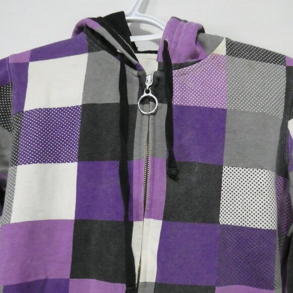 WEST FORTYNINE | medium | Checkered Hoodie With Zip - Hood - Thumbholes *stains - Picture 5 of 16